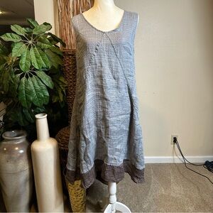 Flax Gray Midi Dress with Brown Hem